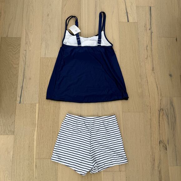 B2PRITY Women's Tankini Swim Set Size S Navy Stripe Shorts Nautical Sporty NWT - Picture 3 of 4